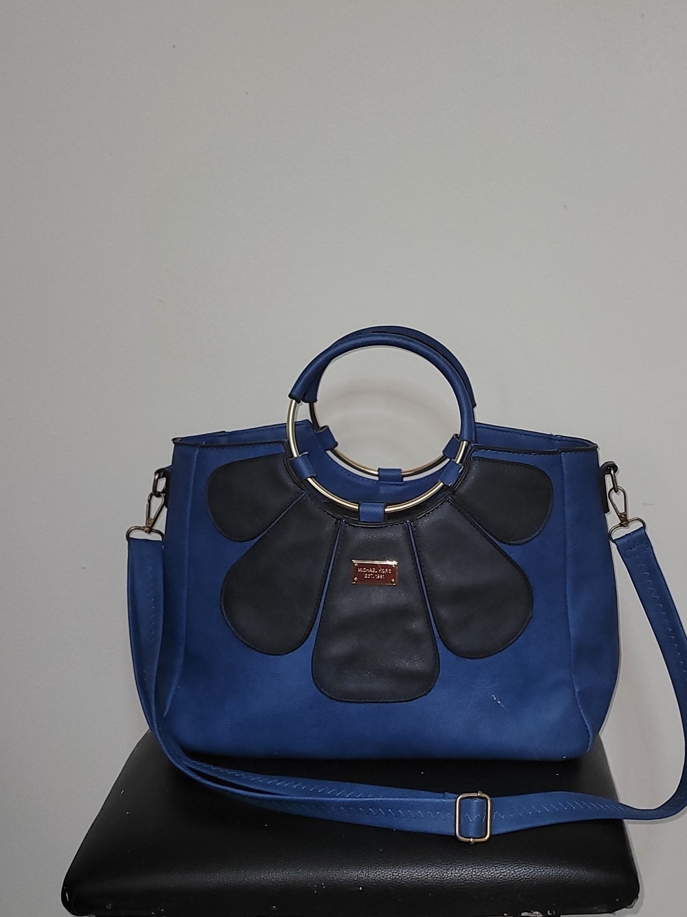 Michael Kors Blue Satchel with Black Petal Accents